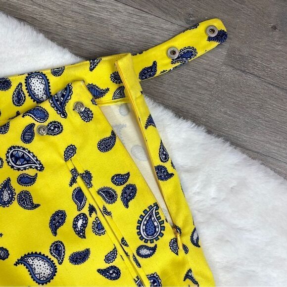 Zara Paisley Print Ankle Pants Yellow Blue 4 - Picture 8 of 11